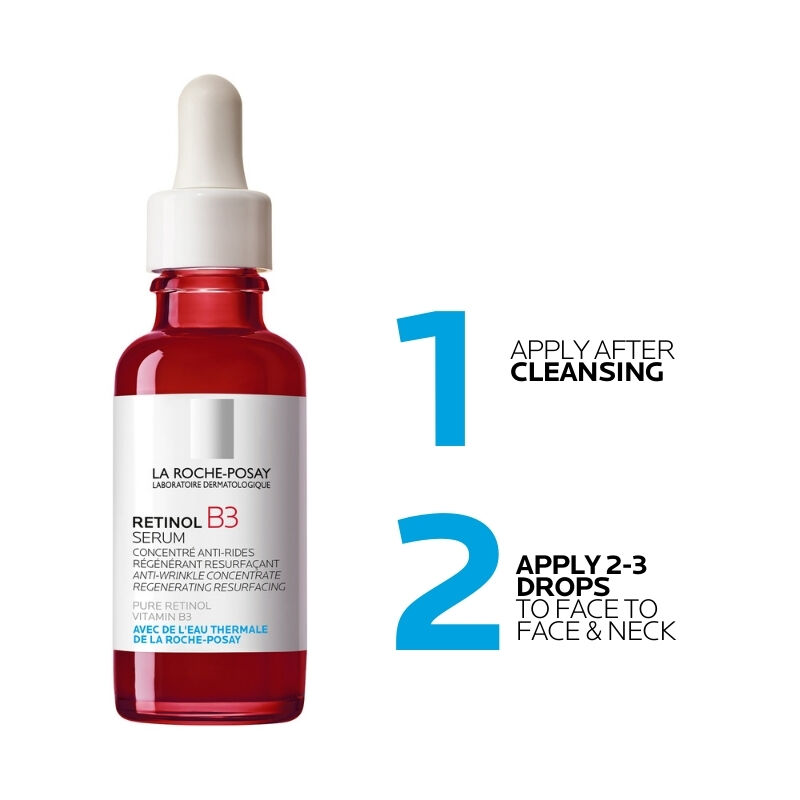 How to apply La Roche-Posay Retinol B3 Serum - 2-3 drops of anti ageing serum to face and neck.