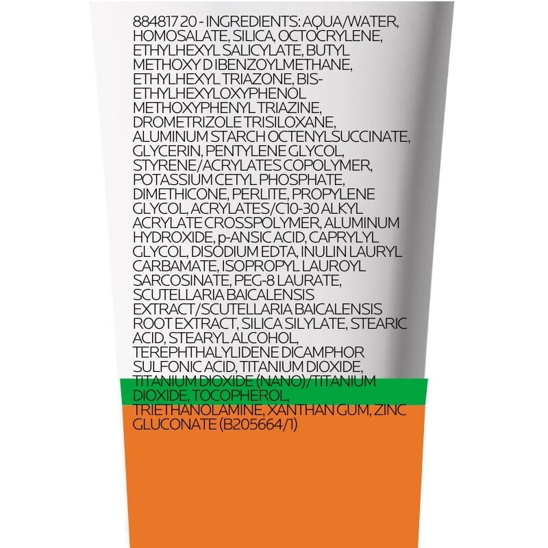 Close-up of the ingredients of Anthelios XL Anti-Shine Dry Touch Facial Sunscreen SPF 50+