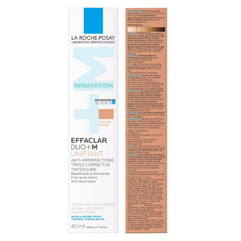 La Roche-Posay Effaclar Duo+M Unifiant Anti Imperfections Tinted Moisturiser tube and box