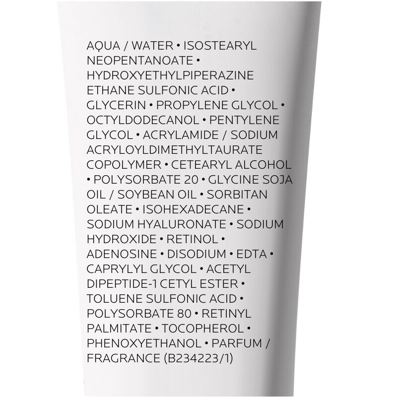 Redermic Retinol Anti-Ageing Cream Gel package ingredients list