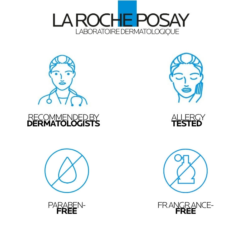 La Roche-Posay is recommended by dermatologists, allergy tested paraben free and fragrance free