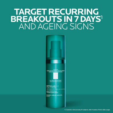 Effaclar A.Z. Azelaic Acid Gel Cream targets recurring breakouts in 7 days1 and reduces ageing signs