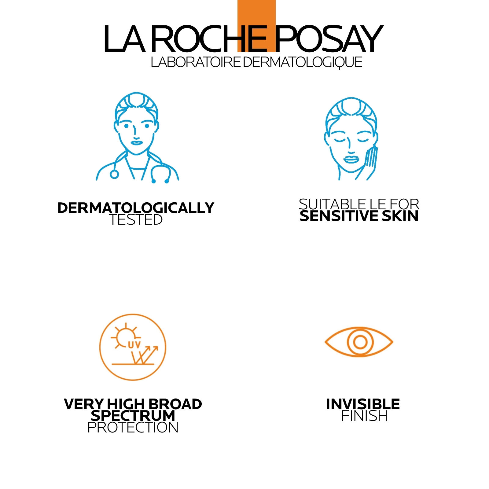 La Roche-Posay Anthelios Invisible Fluid SPF 50+ product is dermatologically tested, suitable for sensitive skin with very high broad spectrum protection and invisible finish