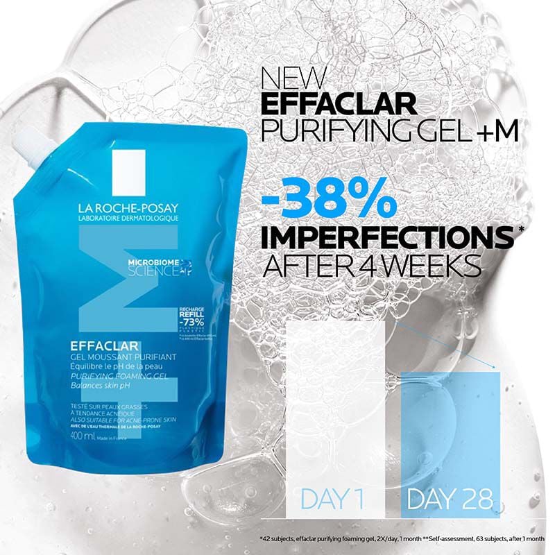 Effaclar foaming gel cleanser reduces pimples after 4 weeks of consistent usage