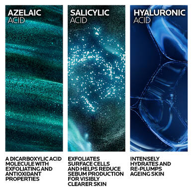 Key ingredients in Effaclar A.Z. Gel Cream: azelaic acid for exfoliation, salicylic acid to reduce sebum, and hyaluronic acid for hydration