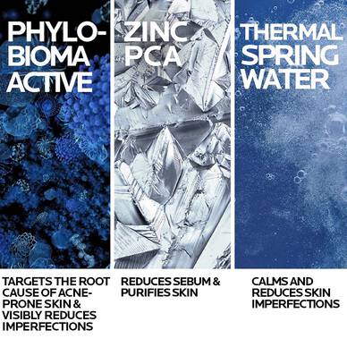 Benefits of phylobioma active, zinc and thermal spring water includes targeting the root cause of acne-prone skin, visibly reducing skin imperfections and sebum.