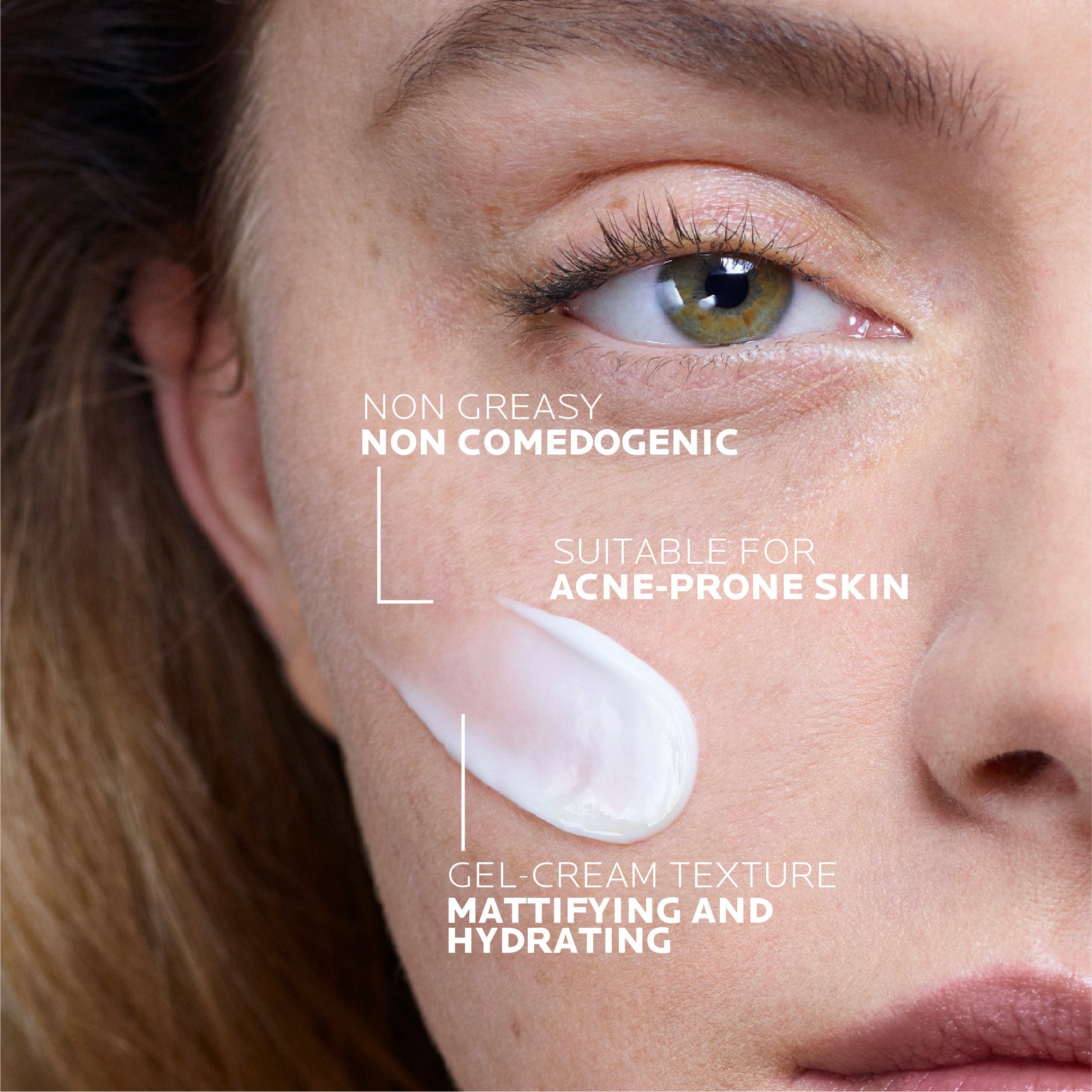 Serum Woman with Effaclar Duo+M Anti Blemish Moisturiser on skin